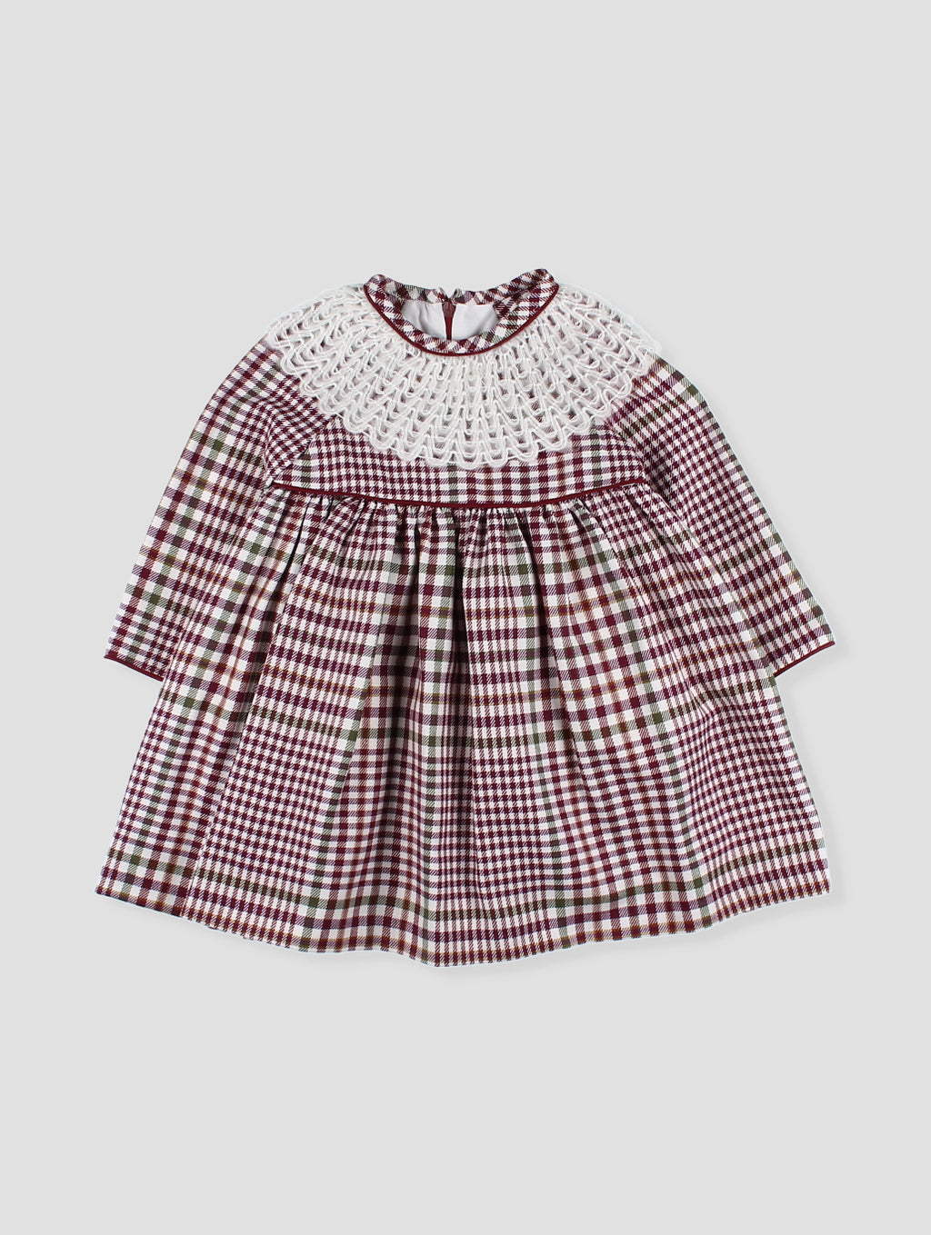 AW24 FOQUE Burgundy Check Girls Dress - CLEARANCE SALE
