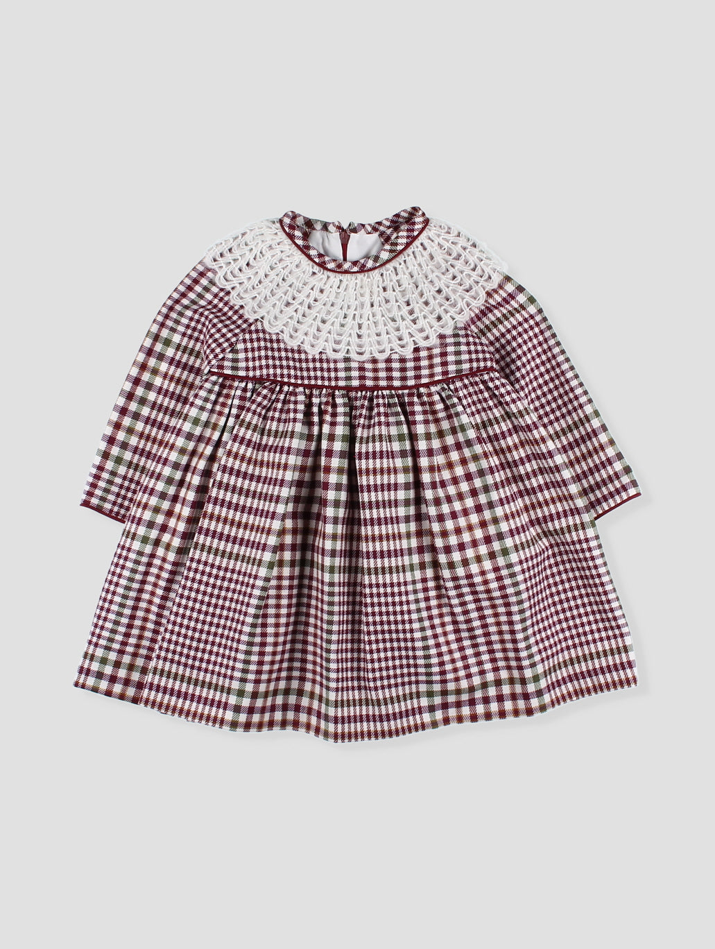 FOQUE Burgundy Check Girls Dress - 5274