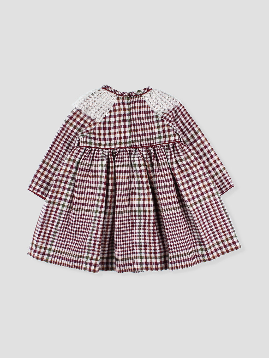 FOQUE Burgundy Check Girls Dress - 5274