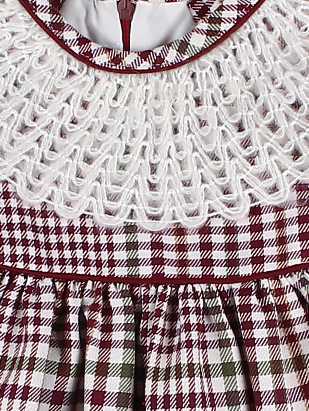 FOQUE Burgundy Check Girls Dress - 5274