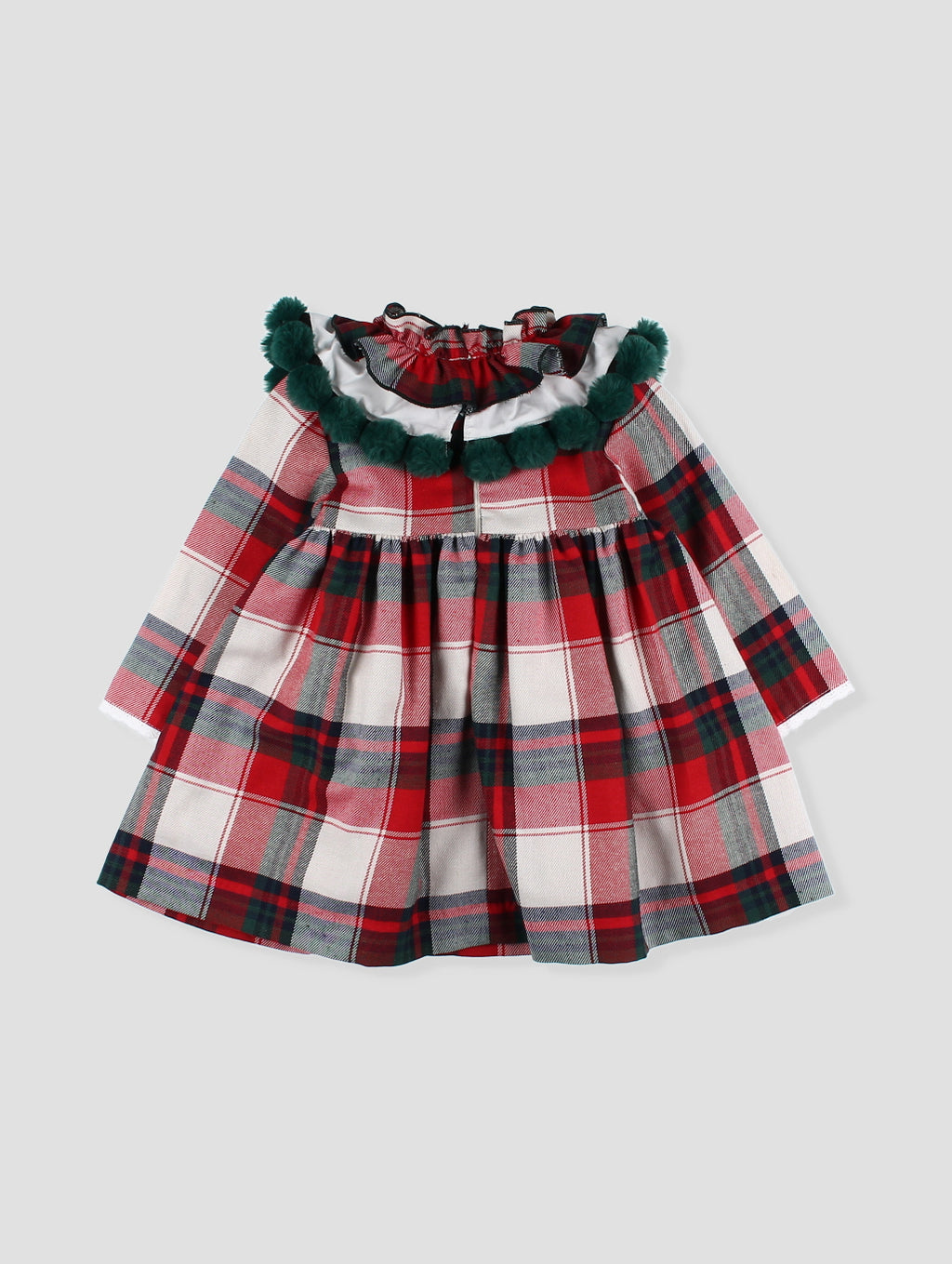 AW24 FOQUE Red Tartan Pom Pom Girls Dress - CLEARANCE SALE