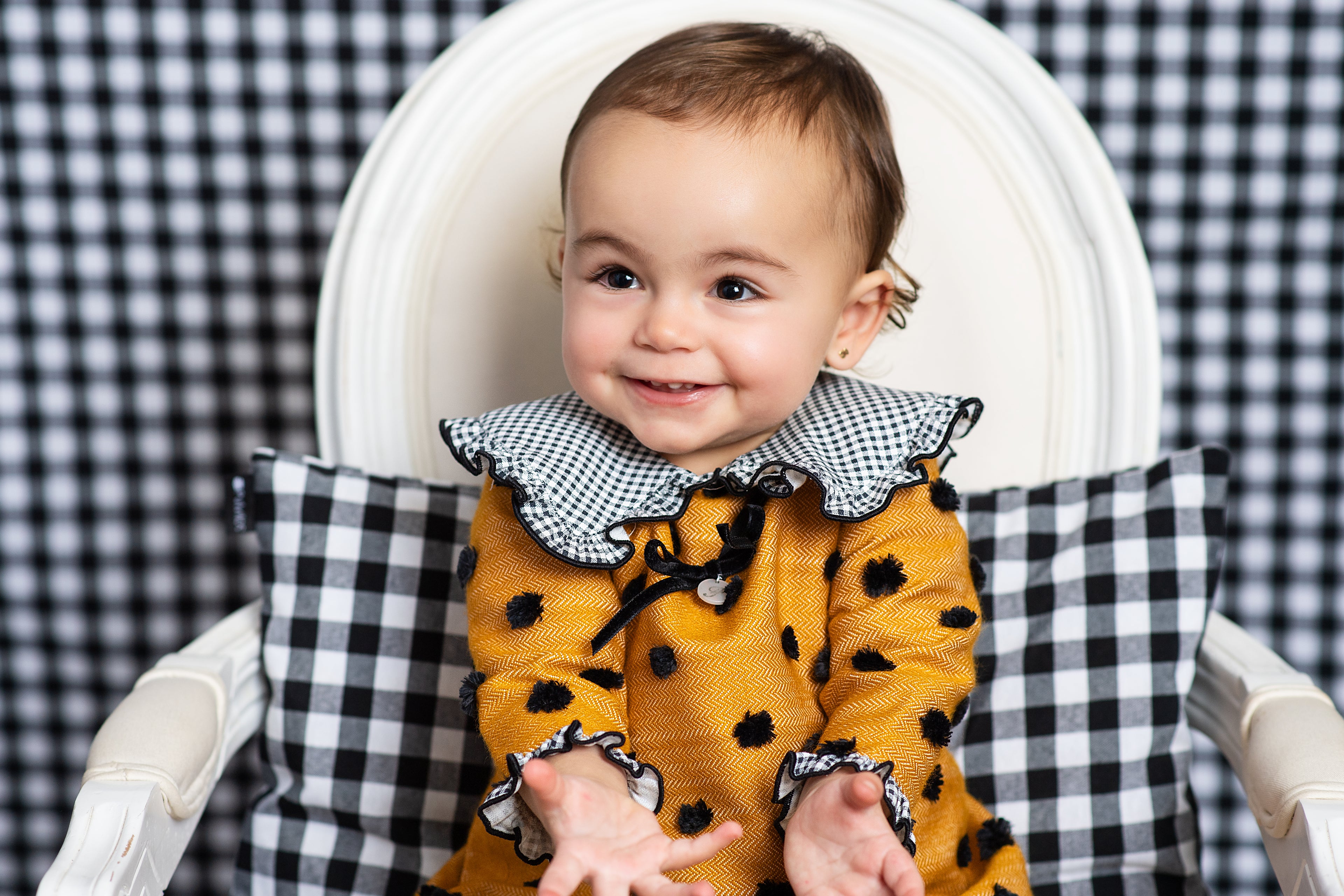 AW24 FOQUE Plumeti Mustard & Black Girls Dress & Knickers - CLEARANCE SALE