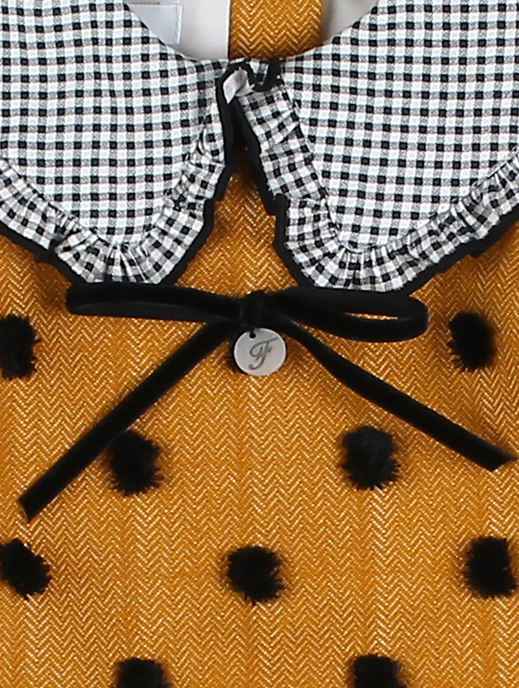 AW24 FOQUE Plumeti Mustard & Black Girls Dress & Knickers - CLEARANCE SALE