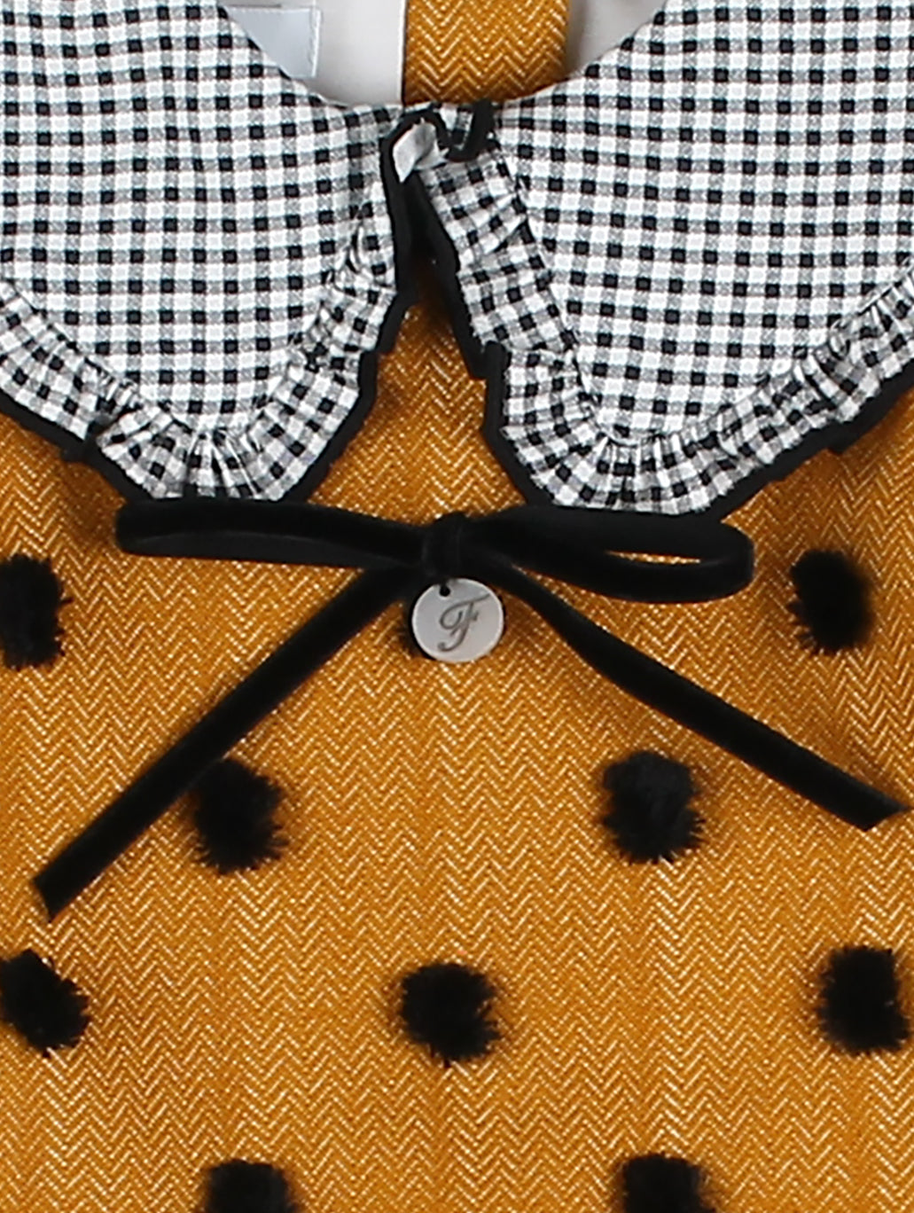 AW24 FOQUE Plumeti Mustard & Black Girls Dress & Knickers - CLEARANCE SALE