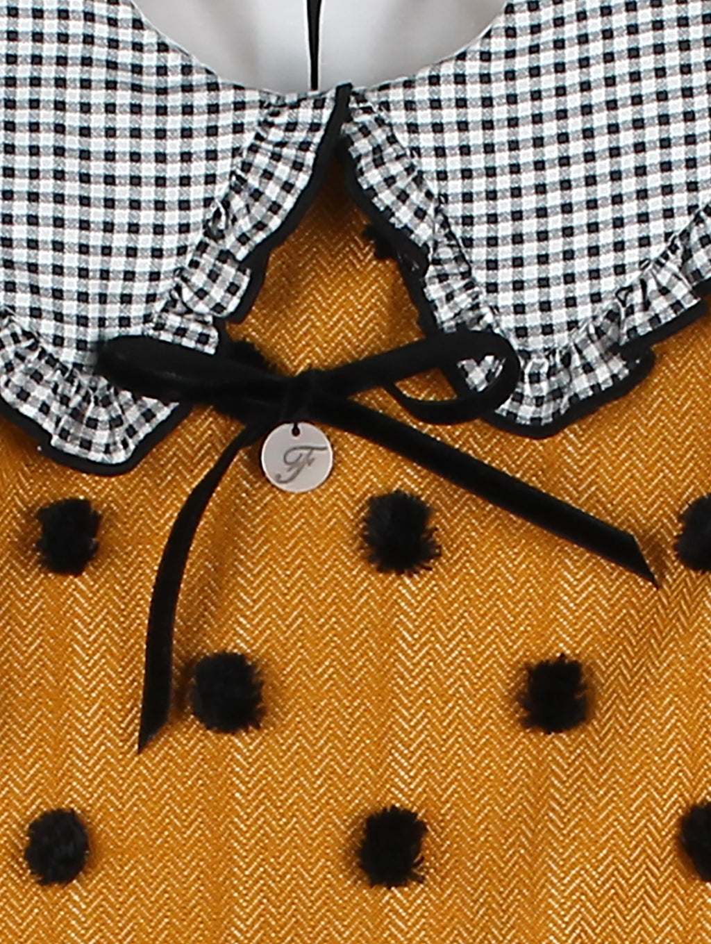 AW24 FOQUE Plumeti Mustard & Black Girls A-Line Dress - CLEARANCE SALE