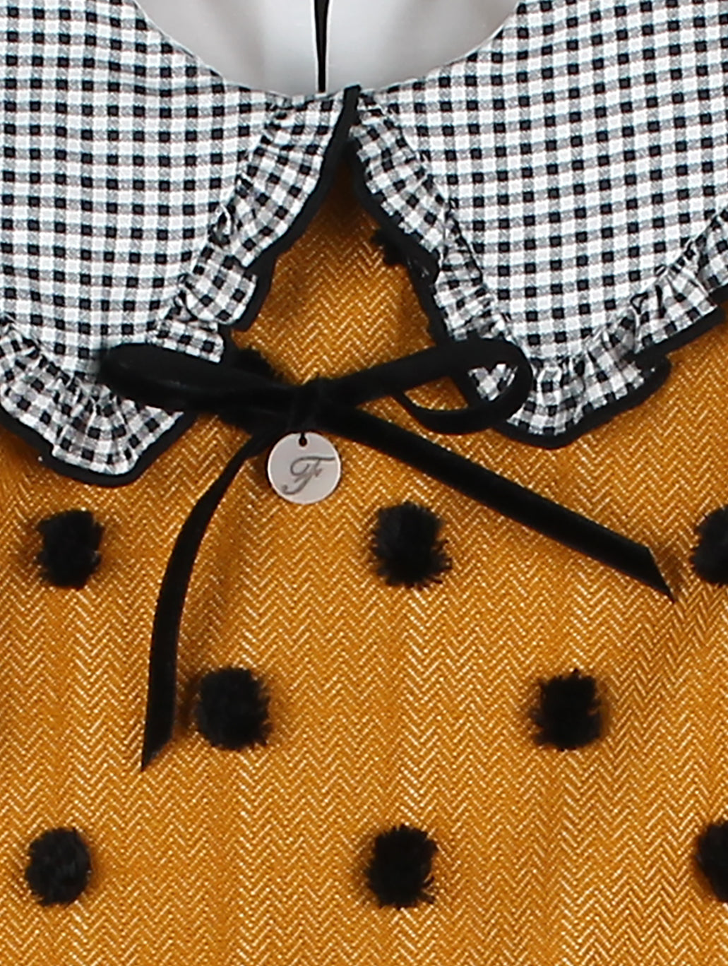 AW24 FOQUE Plumeti Mustard & Black Girls A-Line Dress - CLEARANCE SALE