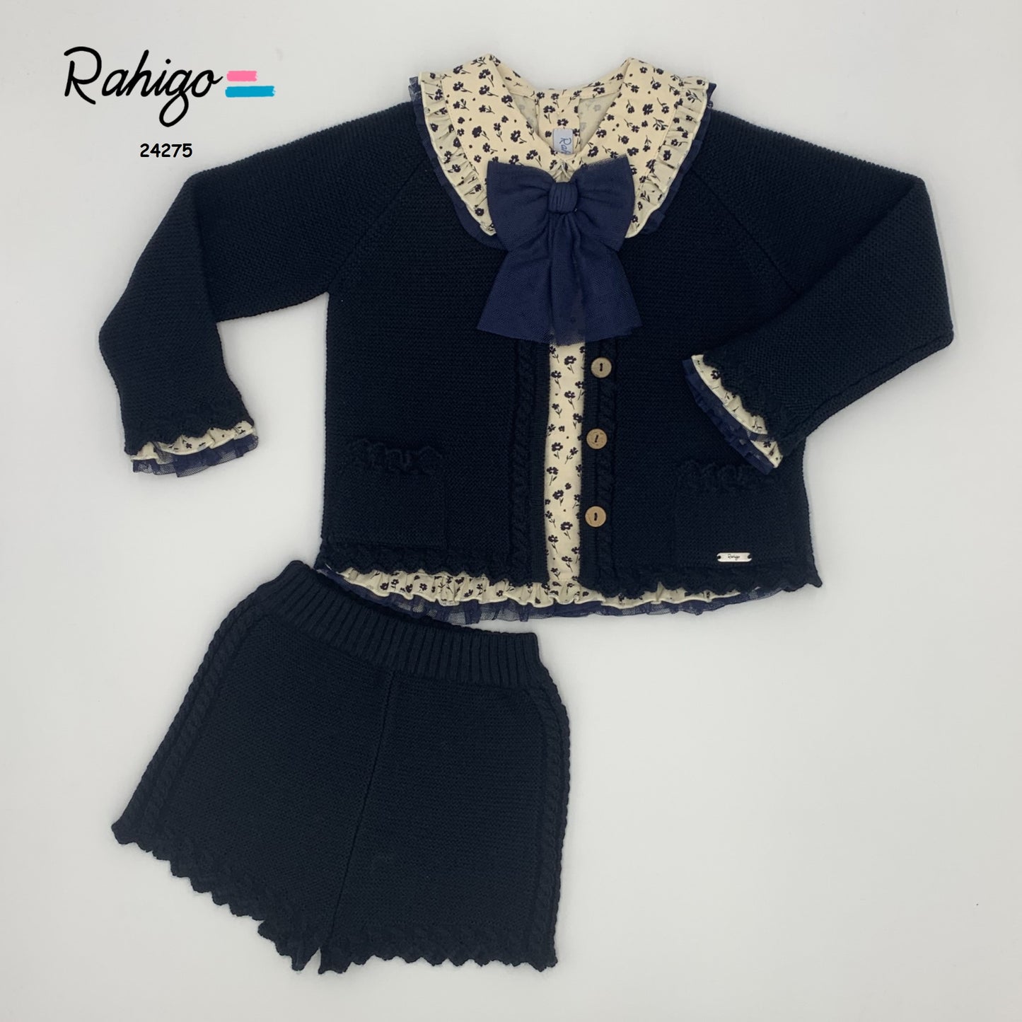 RAHIGO Navy Floral Girls Three Piece Short Set - 24275