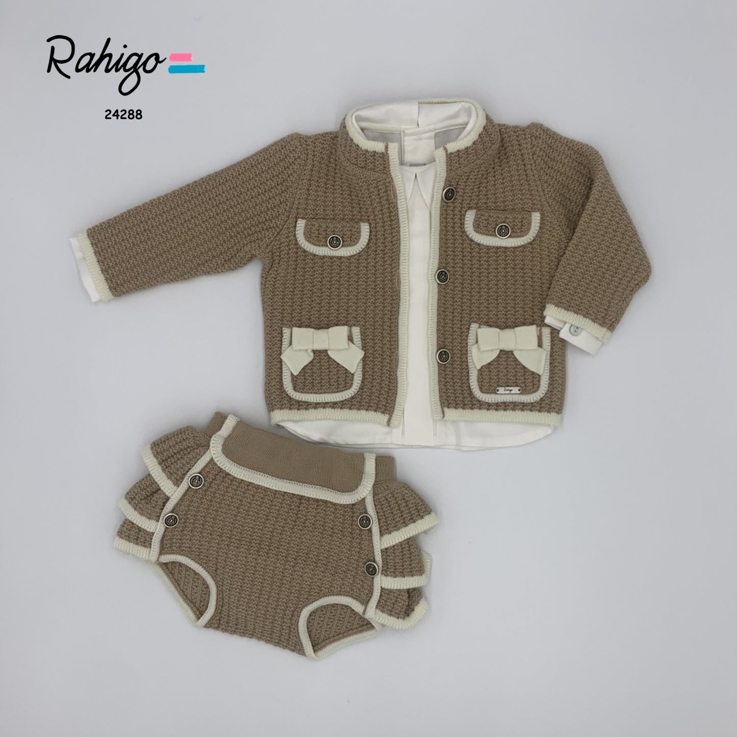 RAHIGO Camel & Cream Girls Three Piece Jam Pant Set - 24288