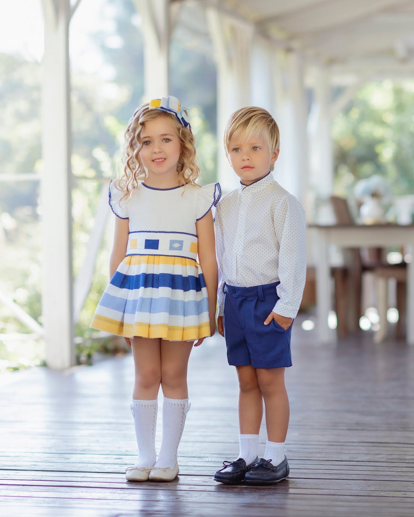 MIRANDA Blue & Yellow Stripe Girls Dress - 244V