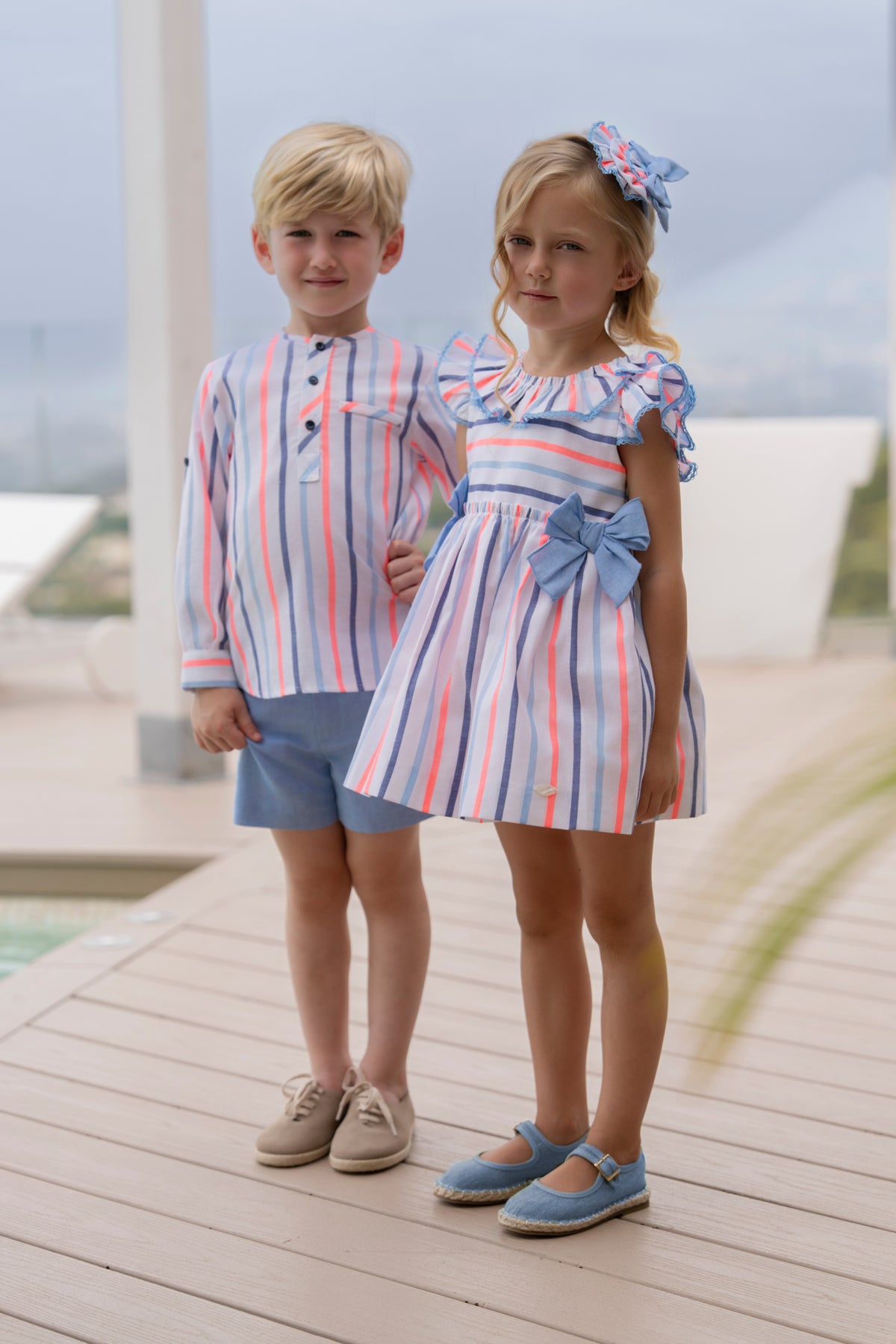 Miranda Neon and Blue Stripe boys shorts set additional styled view