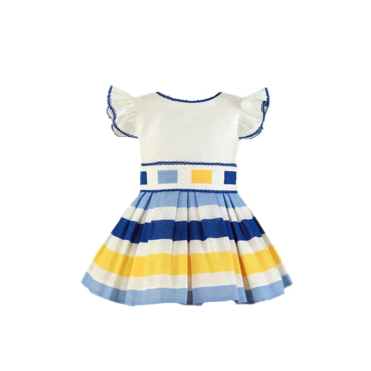 MIRANDA Blue & Yellow Stripe Girls Dress - 244V