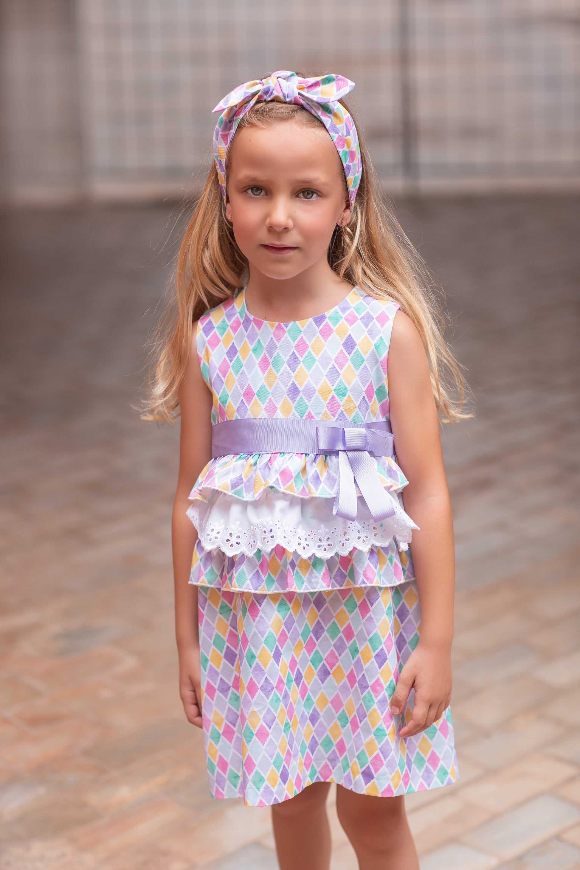 ROCHY Diamonds Girls Lilac Pastel Peplum Dress - 24609