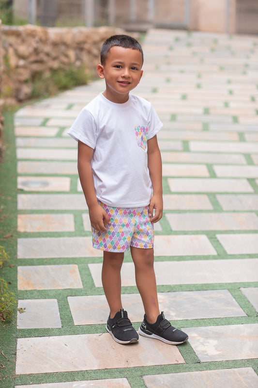 ROCHY Diamonds Boys Lilac Pastel Swimming Shorts & T-Shirt - 24658