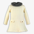 AW25 MIRANDA Girls Cream A-Line Cable Knit Dress with Faux Fur Collar - 247V