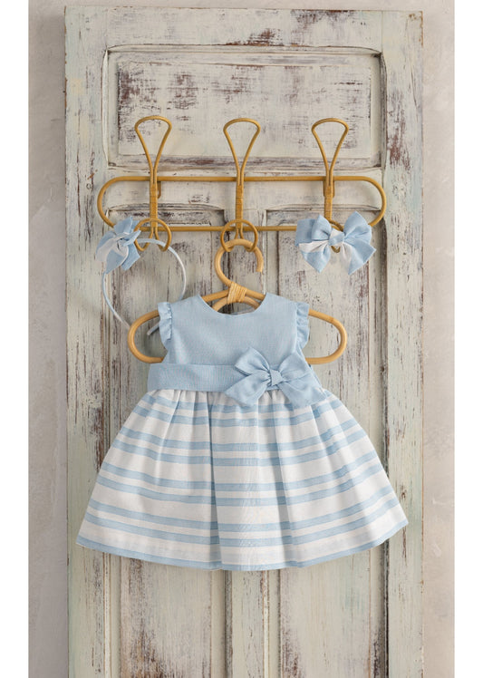 BASMARTI SS25 Agripina Girls Blue & White Stripe Dress - 25101