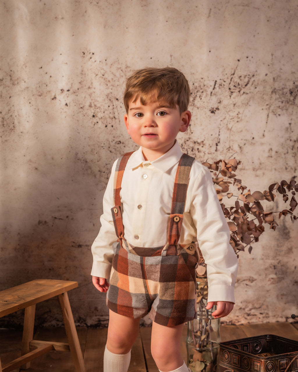 BABINE Calabaza Boys Camel & Brown Check Short Set