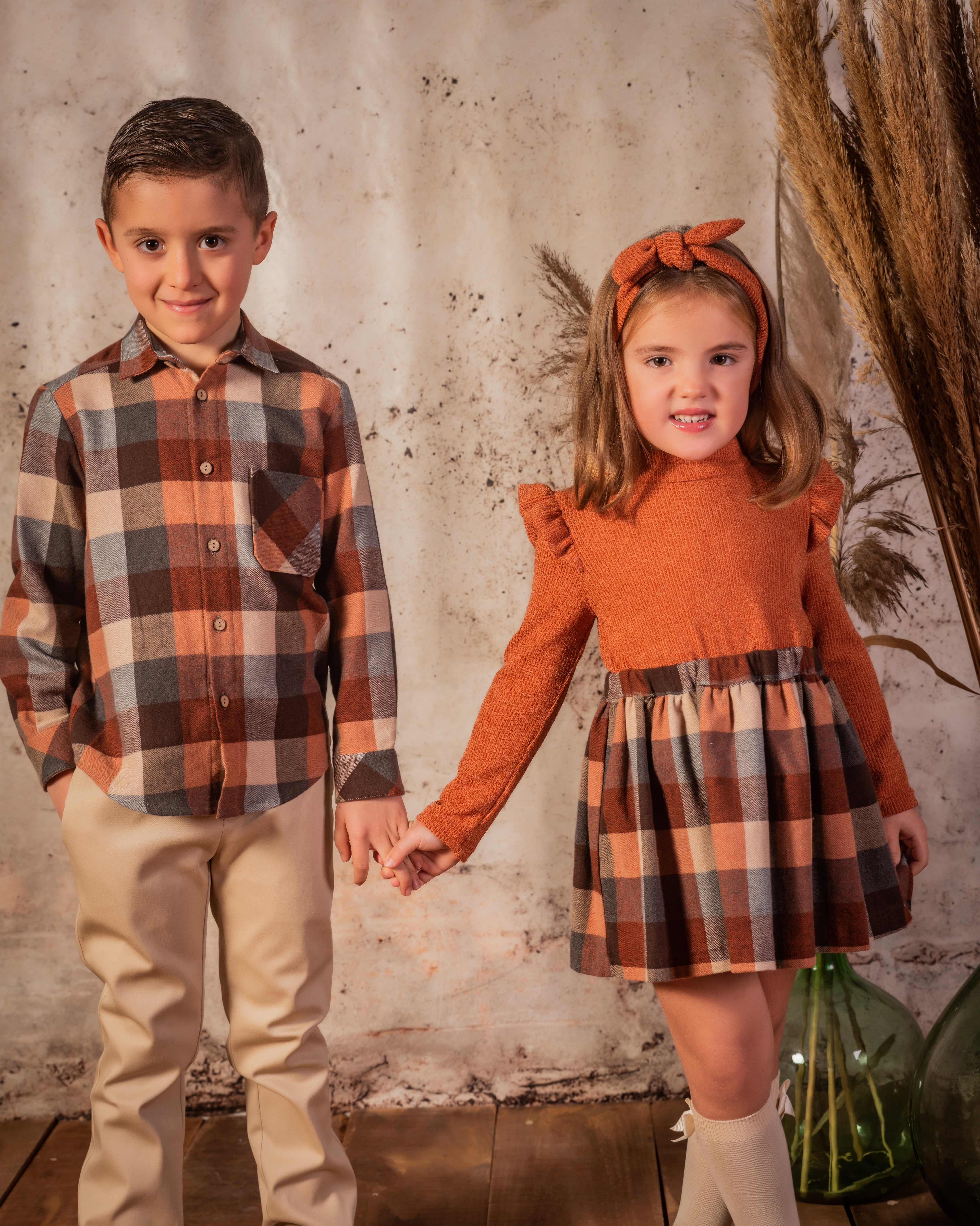 BABINE AW24 Calabaza Boys Camel & Brown Check Trouser Set - 2512508