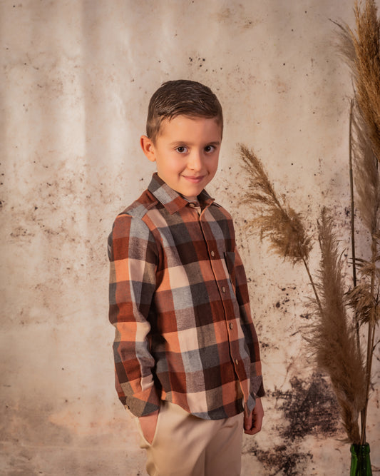 BABINE AW24 Calabaza Boys Camel & Brown Check Trouser Set - 2512508