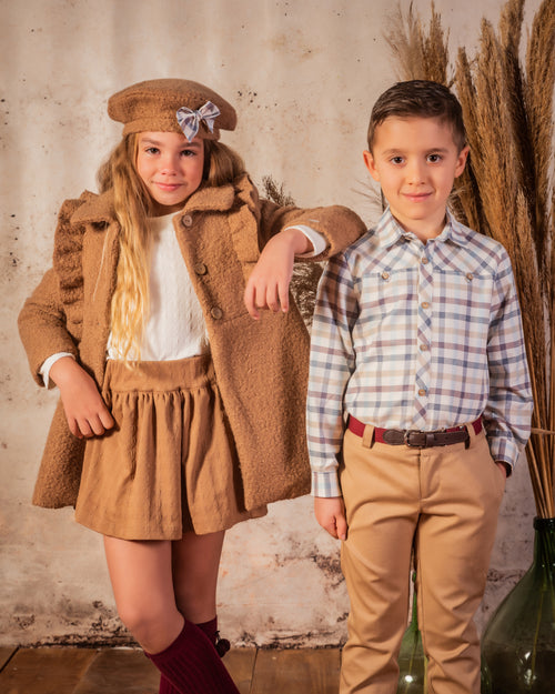 BABINE Calabaza Girls Camel Boucle Frill Coat