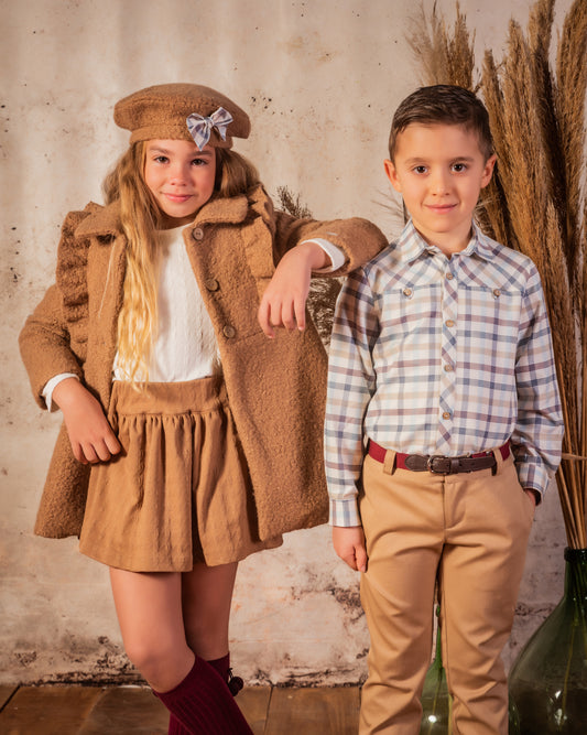 BABINE AW24 Camel Girls Boucle Frill Coat - 2512709