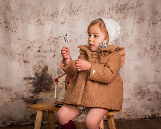 BABINE AW24 Camel Baby Girls Boucle Frill Coat - 2512710