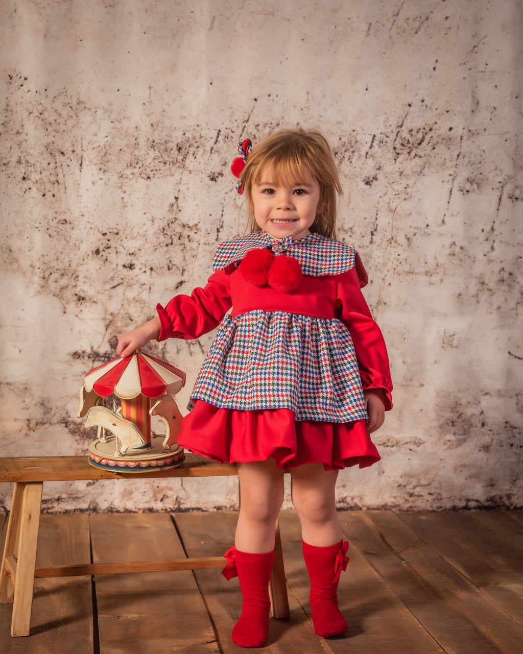 BABINE AW24 Red, Blue & Green Check Girls Puffball Dress - CLEARANCE SALE