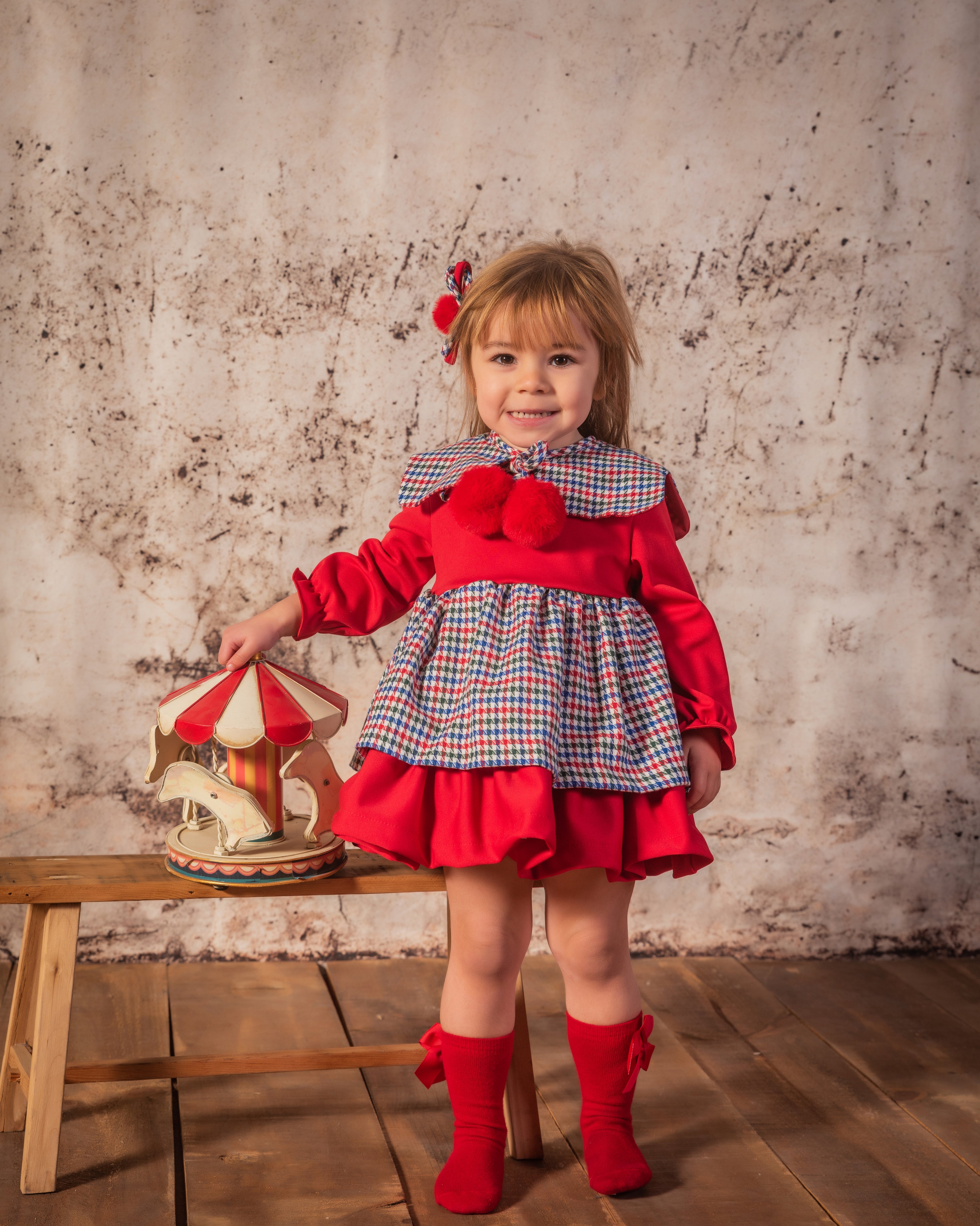 BABINE AW24 Red, Blue & Green Check Girls Puffball Dress - CLEARANCE SALE