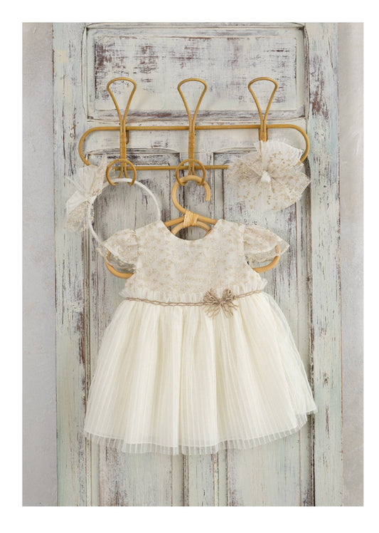 BASMARTI SS25 Isabel Girls Cream & Gold Tulle Dress - 25141