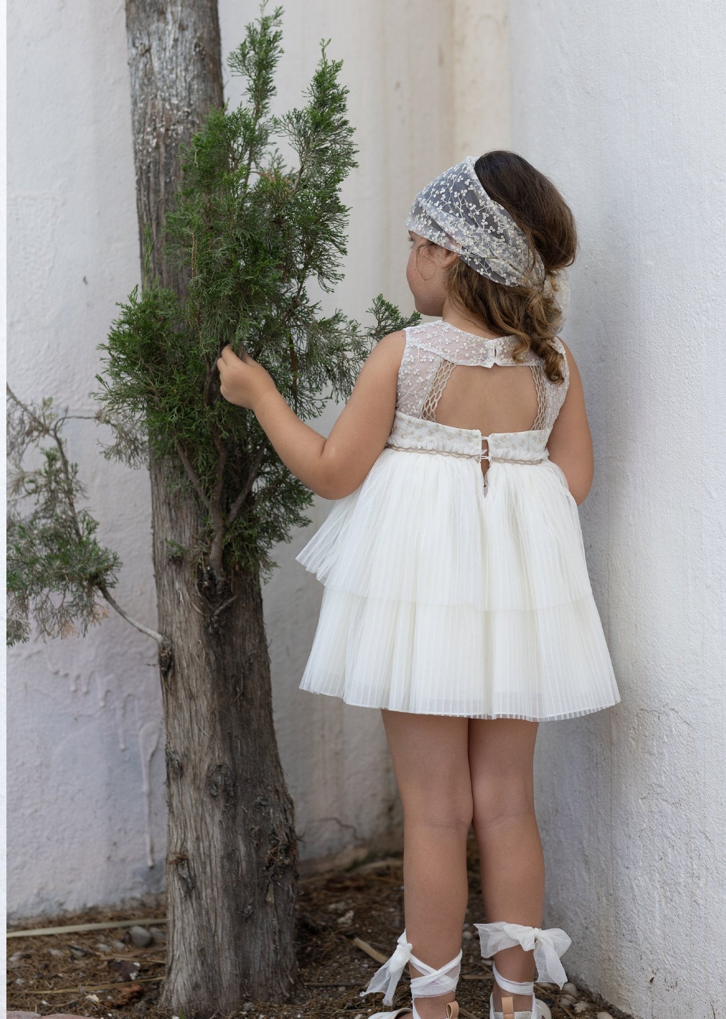 BASMARTI SS25 Isabel Girls Cream & Gold Tulle Dress - 25152