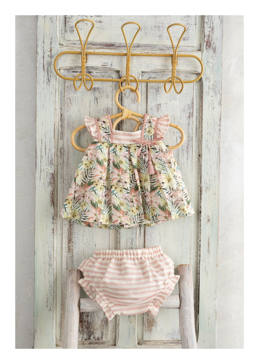 BASMARTI SS25 Aragon Girls Pink Floral Dress & Knickers - 25180