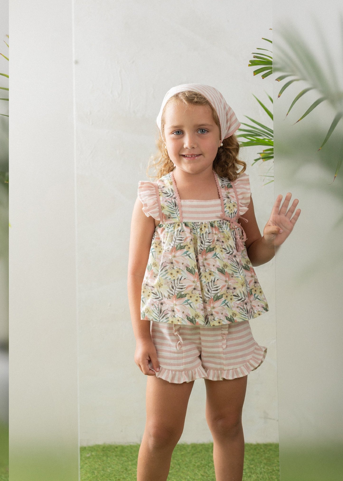 BASMARTI SS25 Aragon Girls Pink Floral Short Set - 25192