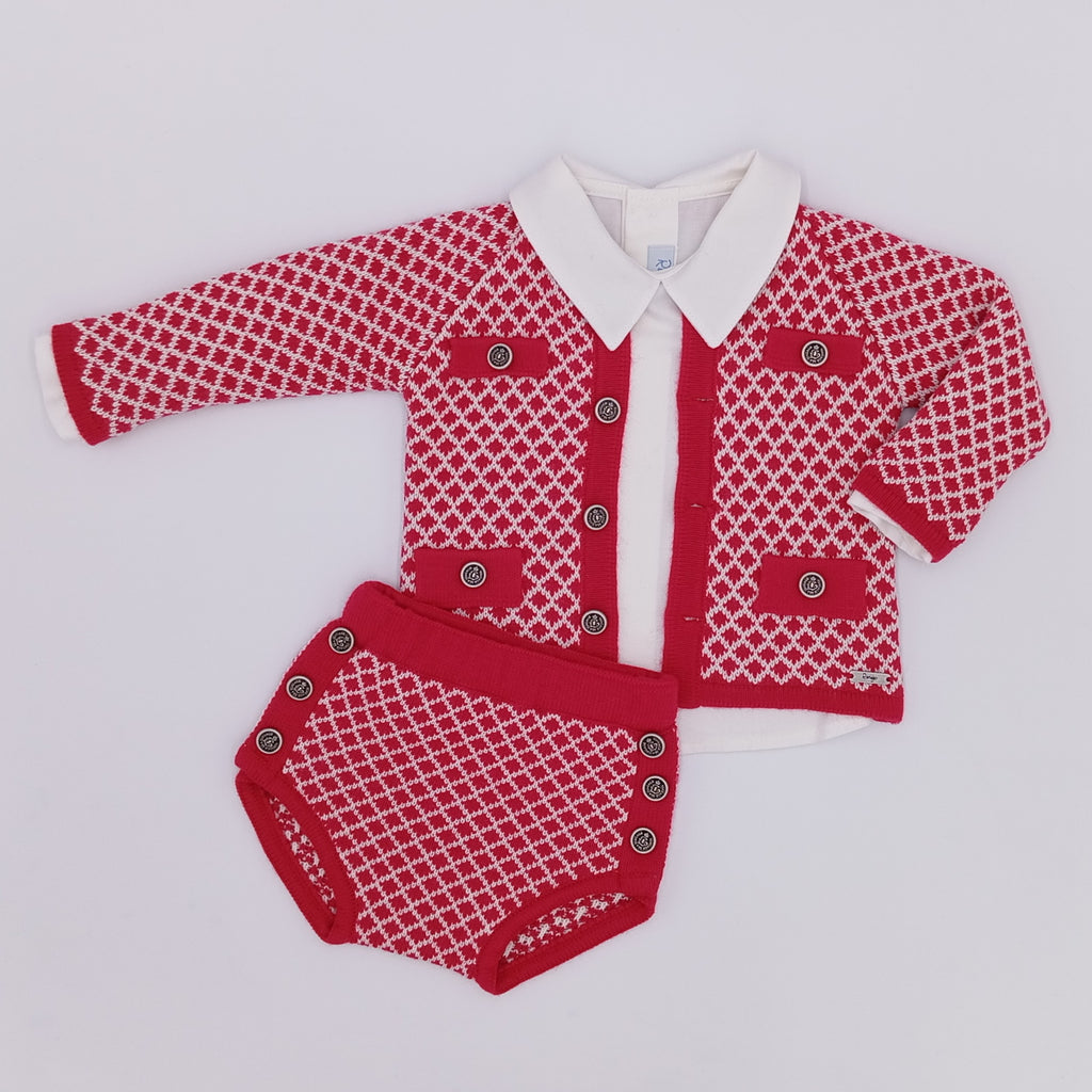 AW25 RAHIGO Red & Cream Boys Jam Pant Set with Cardigan - 252108