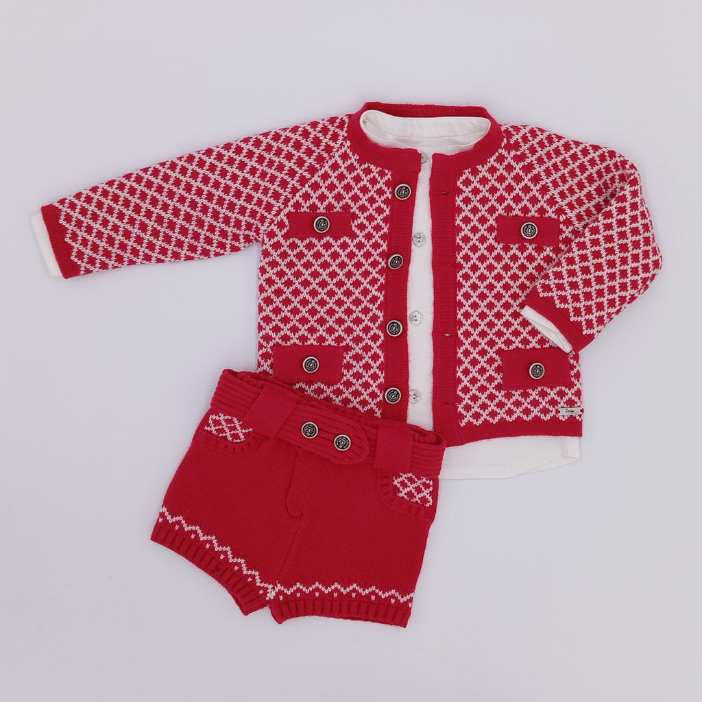 AW25 RAHIGO Red & Cream Boys Short Set with Cardigan - 252111