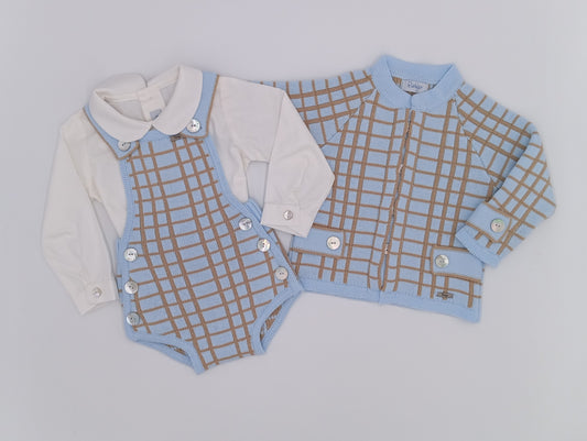 RAHIGO Blue & Camel Boys Three Piece Romper Set - 24225