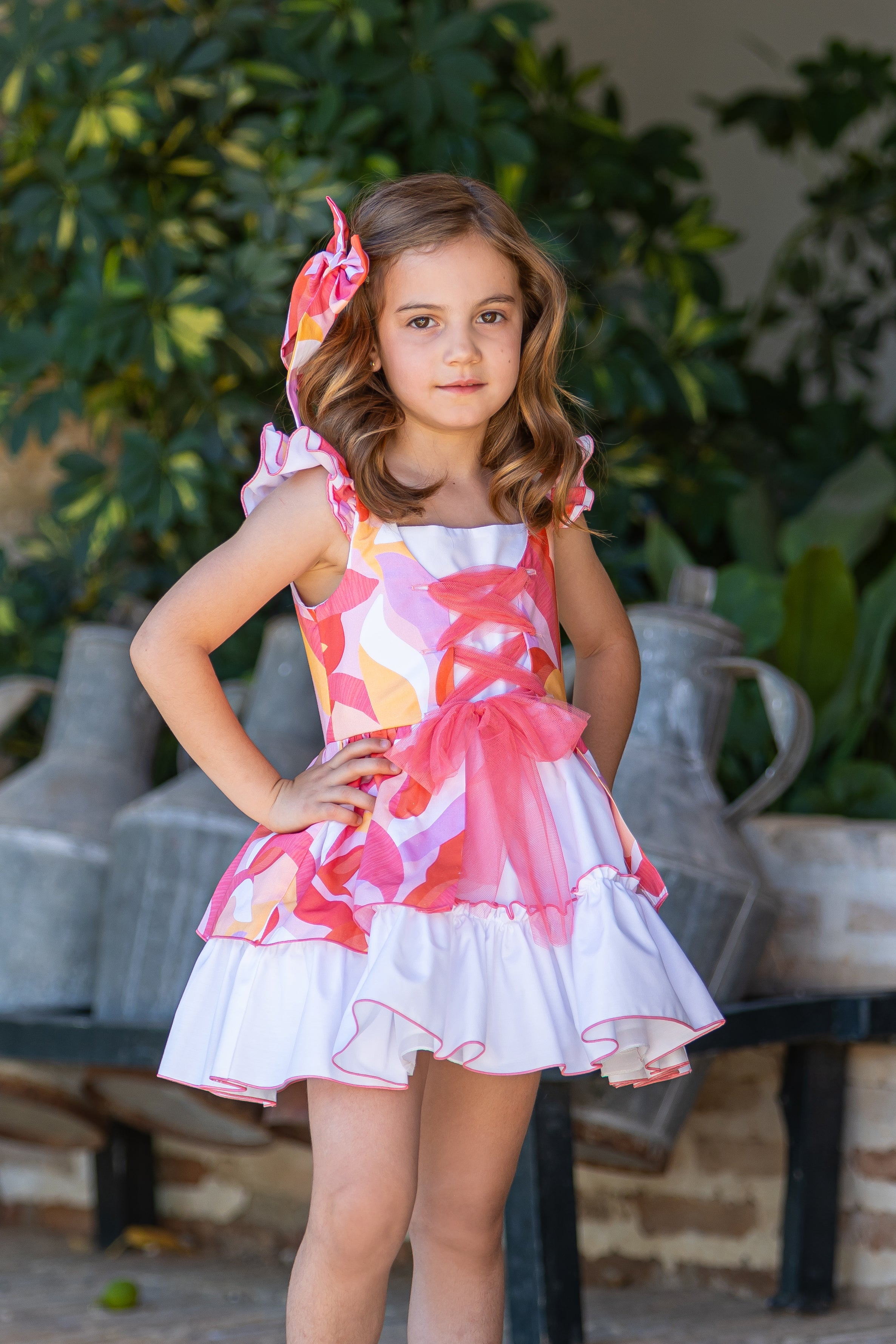 BABINE SS25 Coral Abstract Girls Dress - 2522808