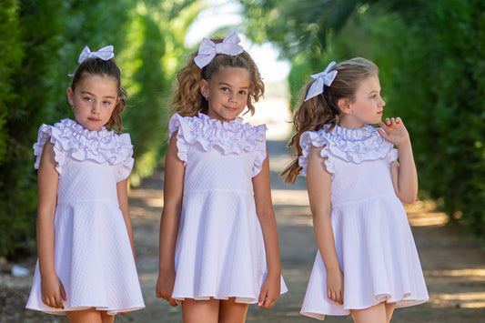 BABINE SS25 Paz Girls White & Lilac Dress - 2522829