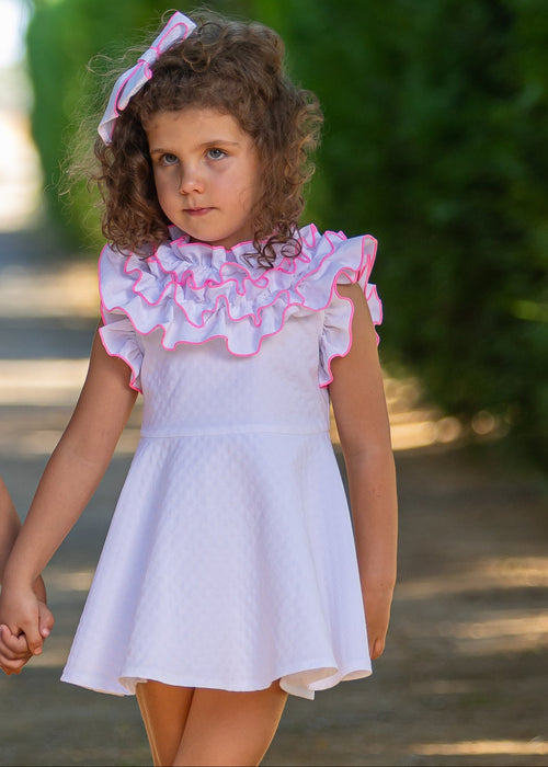 BABINE Paz Girls White & Neon Pink Dress 