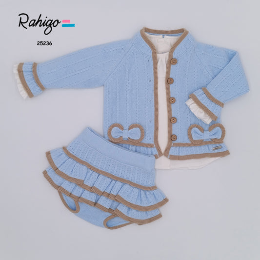 AW25 RAHIGO Blue & Camel Girls Jam Pant Set with Cardigan - 25236