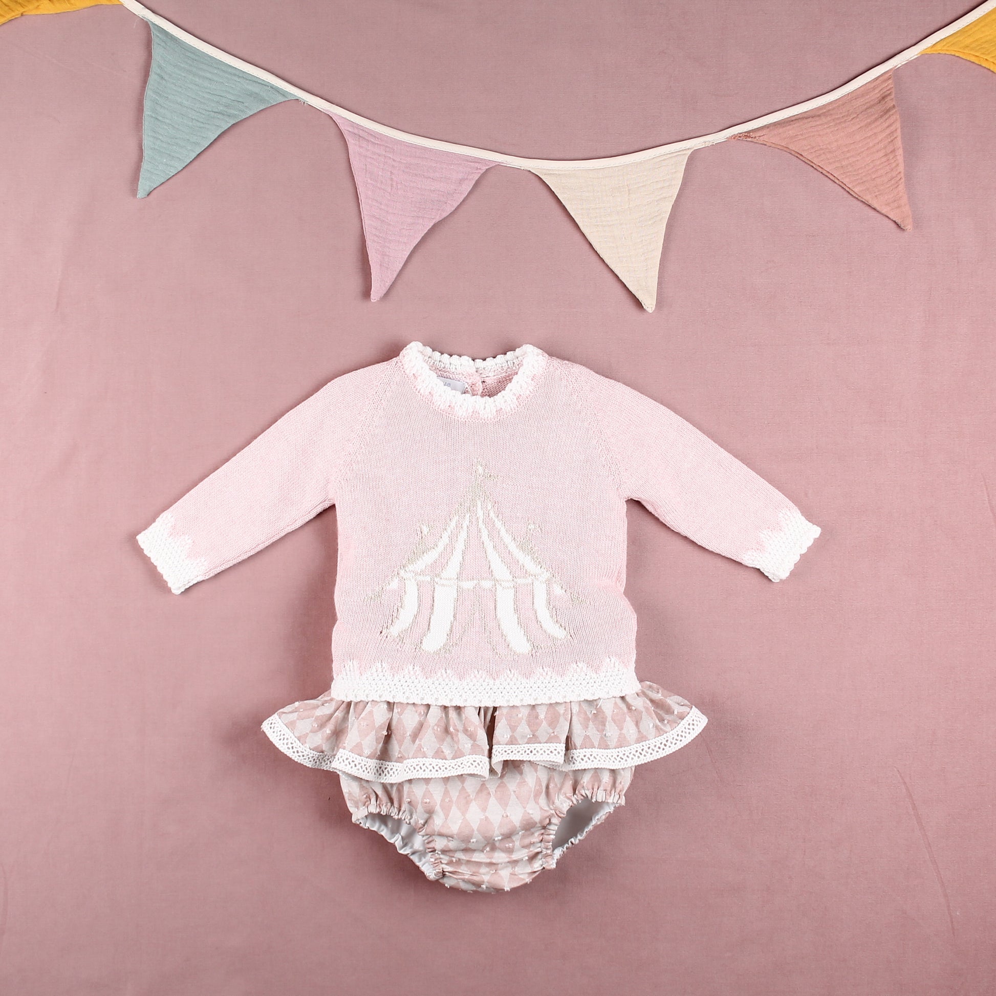 AW25 FOQUE Circo Girls Pink Harlequin Jam Pant Set