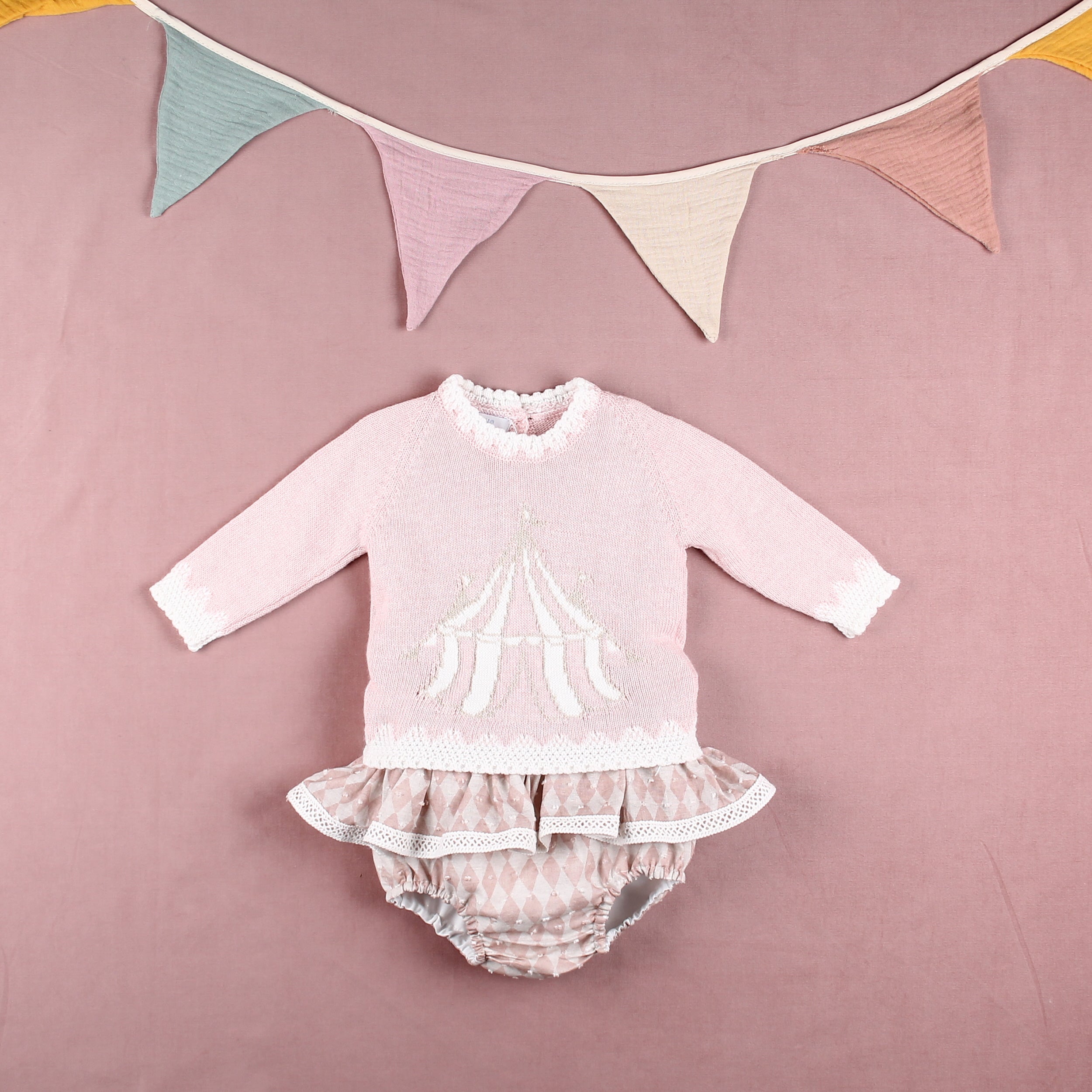 AW25 FOQUE Circo Girls Pink Harlequin Jam Pant Set