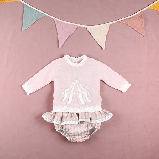 AW25 FOQUE Circo Girls Pink Harlequin Jam Pant Set