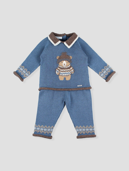 AW25 FOQUE La Cabana Boys Blue Bear Knitted Trouser Set
