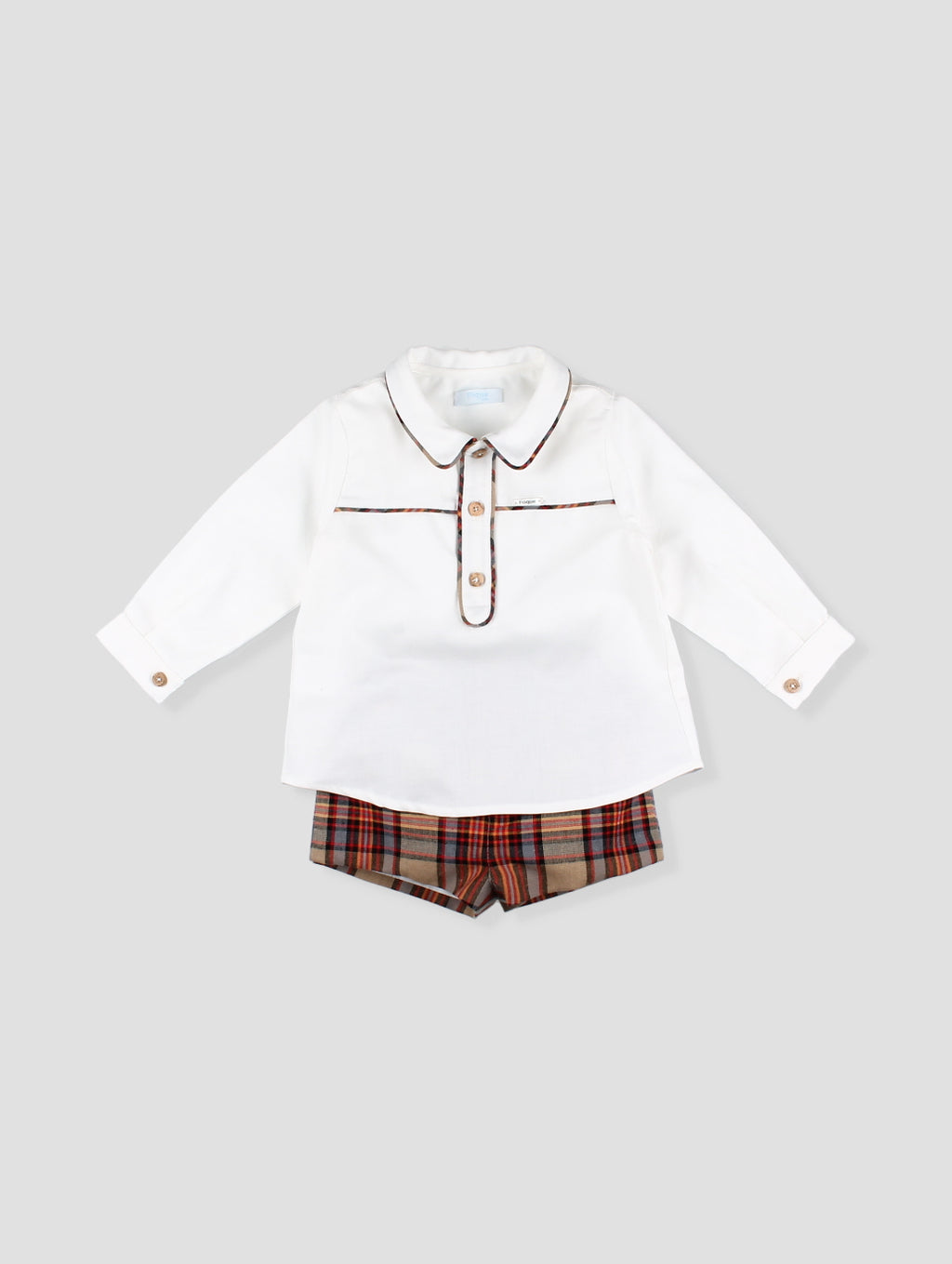 AW25 FOQUE La Calabaza Boys Camel Check Short Set