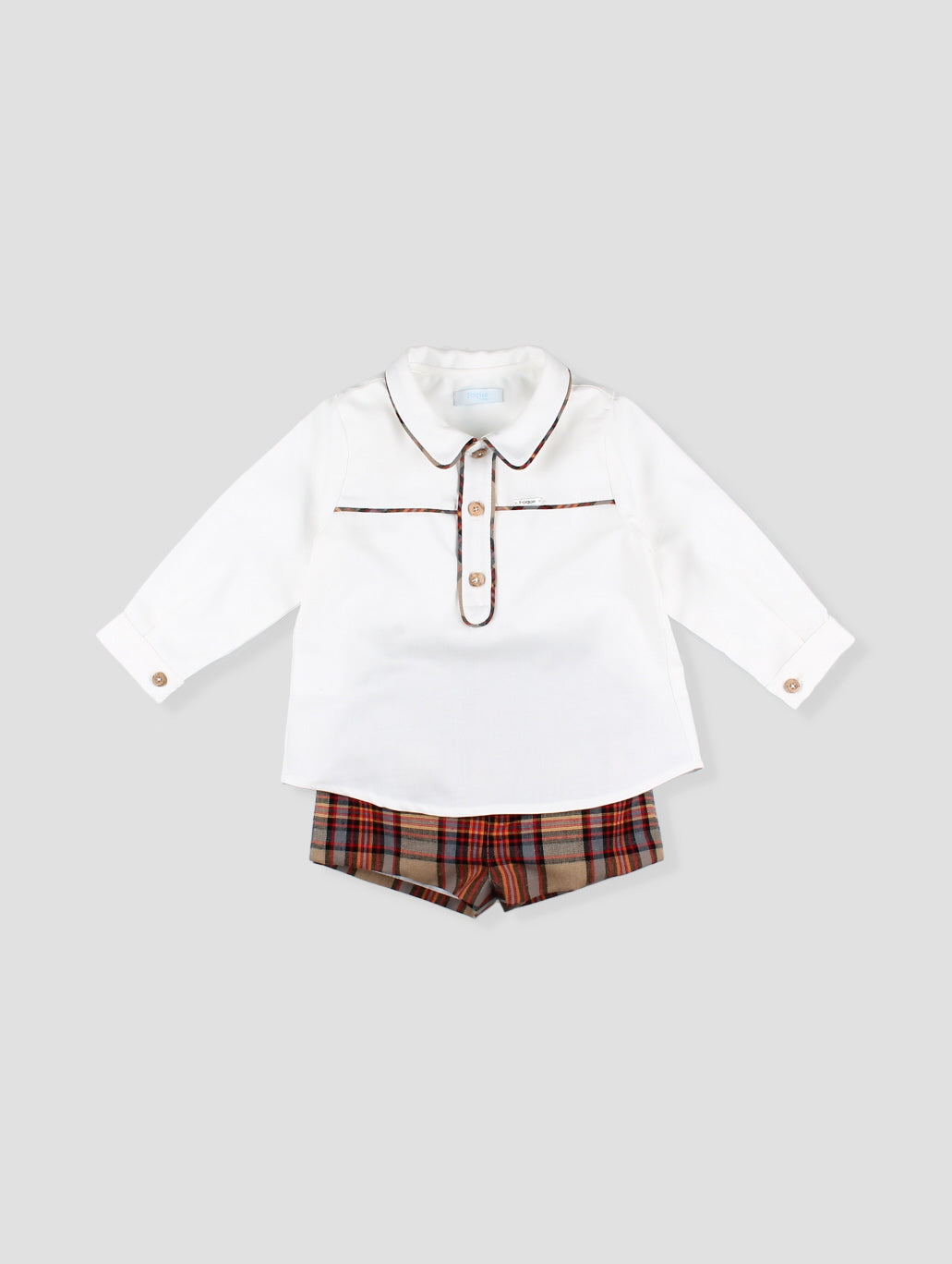 AW25 FOQUE La Calabaza Boys Camel Check Short Set