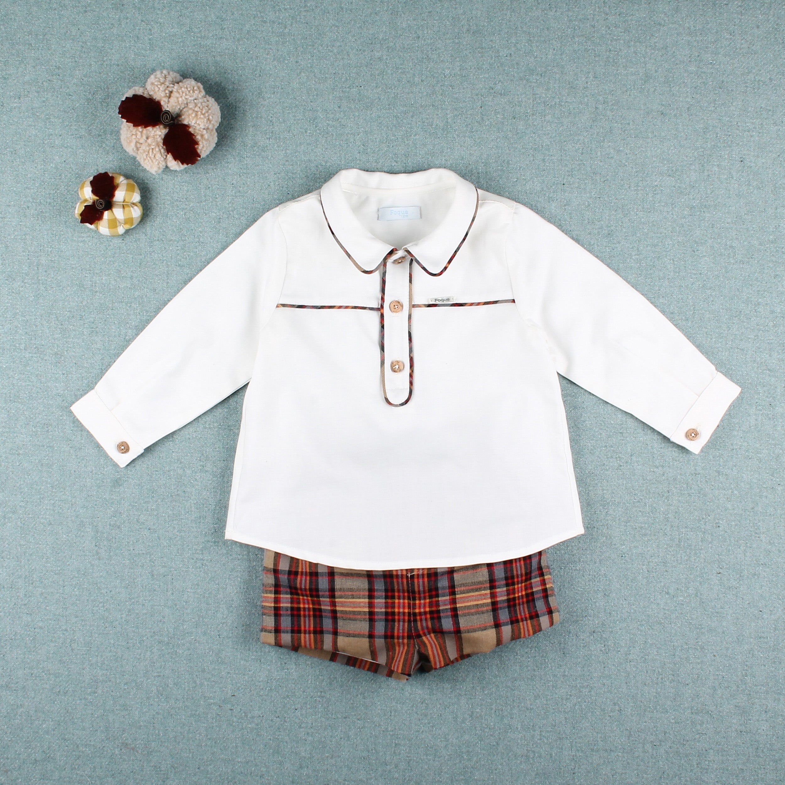 AW25 FOQUE La Calabaza Boys Camel Check Short Set