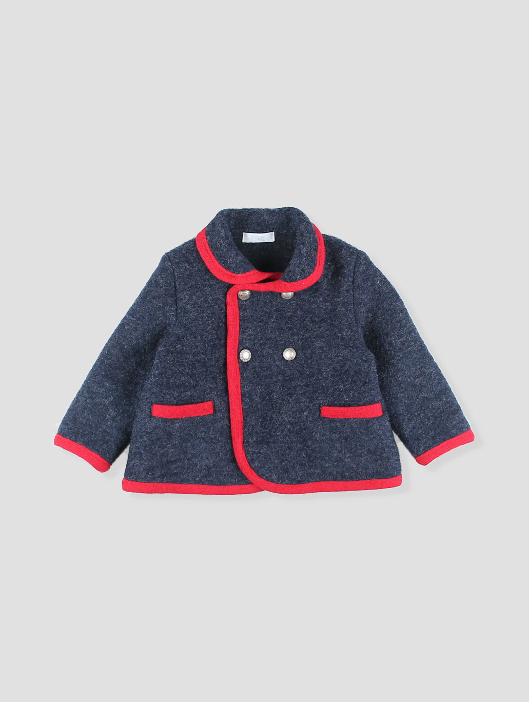 AW25 FOQUE Galletas Boys Navy & Red Wool Coat
