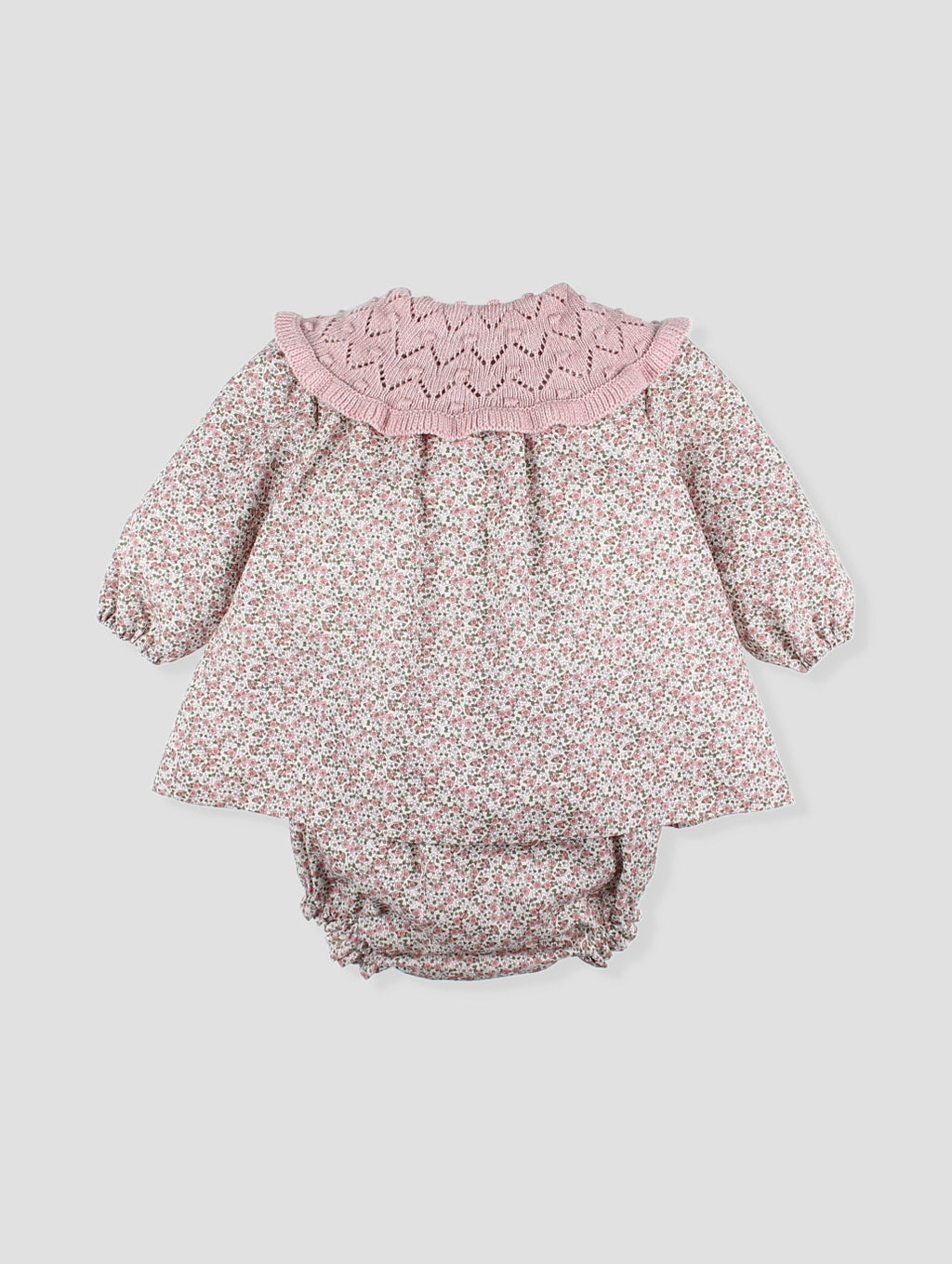 AW25 FOQUE Ladera Girls Pink Floral Dress & Knickers with Knitted Shawl Collar