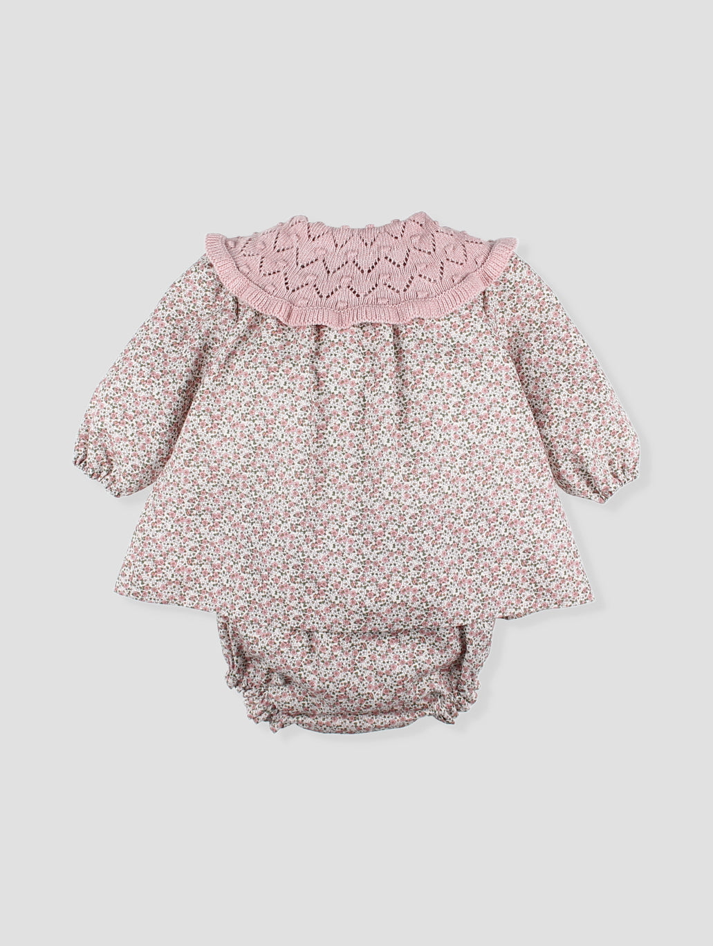 AW25 FOQUE Ladera Girls Pink Floral Dress & Knickers with Knitted Shawl Collar