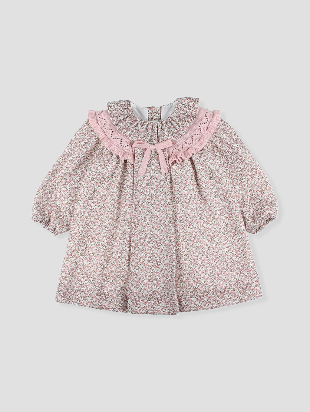 AW25 FOQUE Ladera Girls Pink Floral A-Line Dress with Knitted Shawl Collar