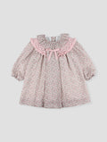 FOQUE Ladera Girls Pink Floral A-Line Dress with Knitted Shawl Collar